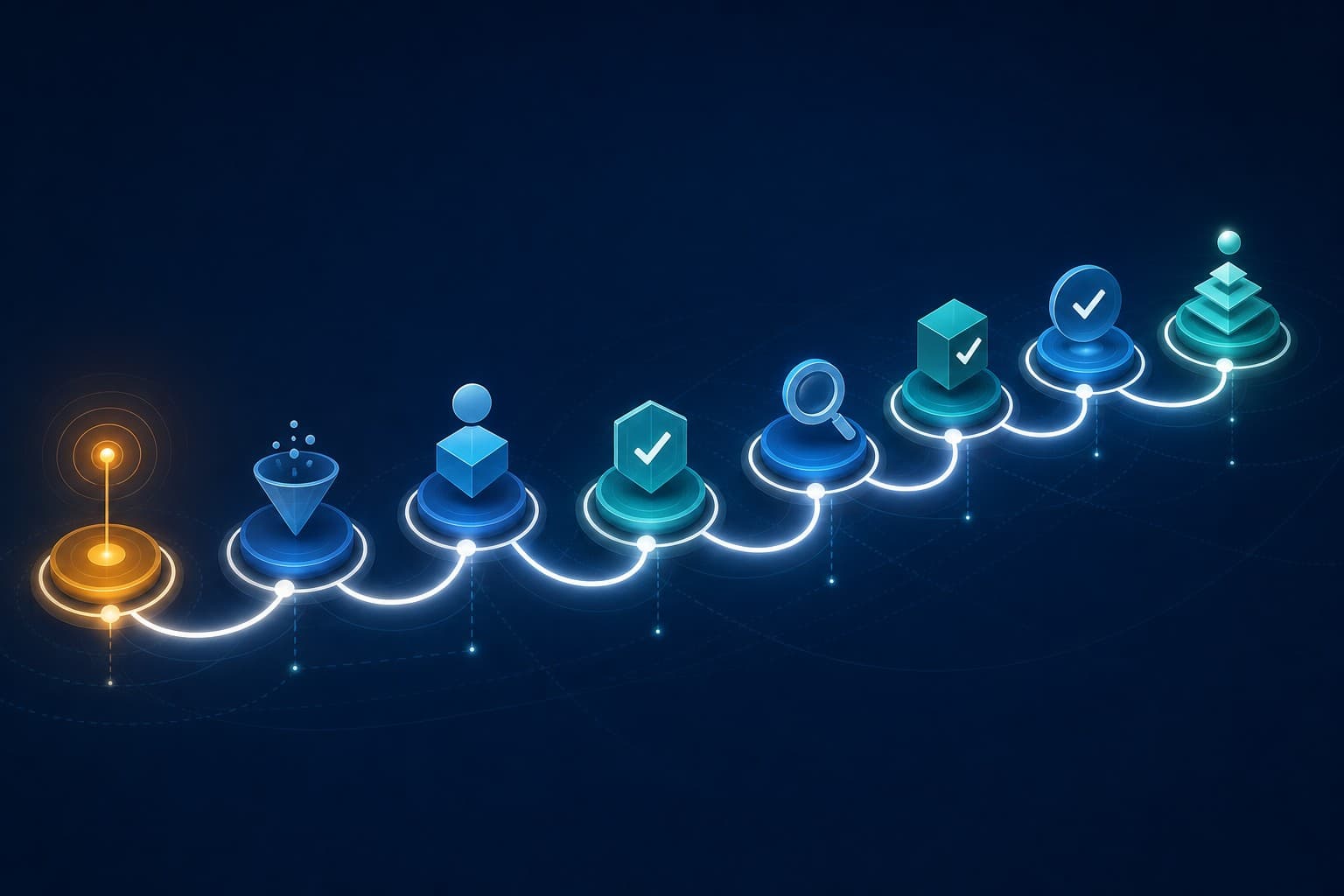 Eight-step incident management process connecting reporting, investigation, corrective actions, evidence, and closure.