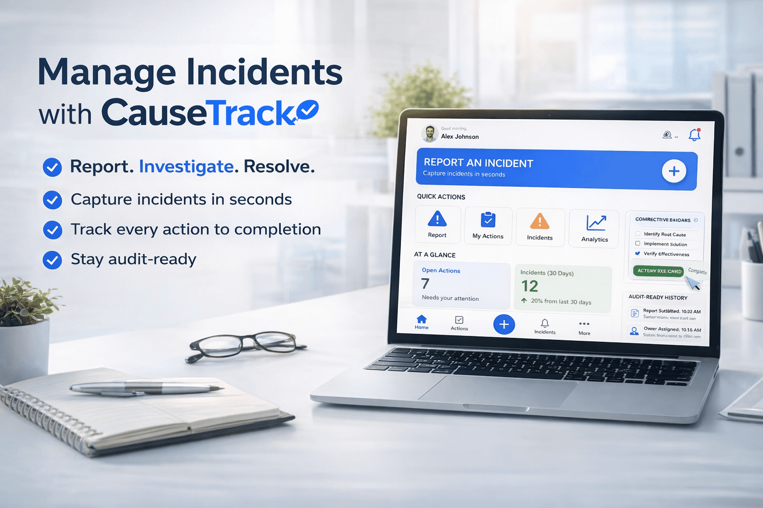 Buyer's guide cover for incident reporting software with evaluation dashboard style graphics.